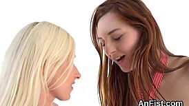 Lesbian kittens engage in close physical activities