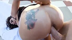 Want to see this oiled brunette babe get anally fucked in lingerie?