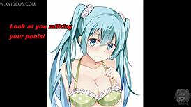 Miku from anime guides edging and cum eating instructions
