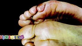 Intriguing wet and oily foot massage experience