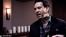 Burning Angel - Busty Trans Takes Hard Mouth and Ass Fucking with Cum Mouthful