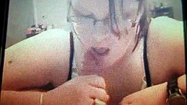 BBW wife gives intense blowjob leading to facial cumshot