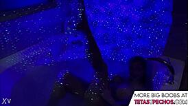 I can't stop staring at those blue big tits in the bath tub as she soaks and plays with them