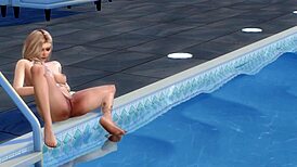 Blonde cartoon character indulges in poolside self-pleasure