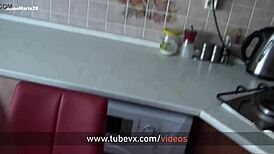 Blonde german webcam model sucks thick cock in kitchen