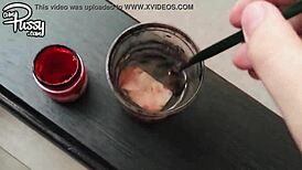 Young amateur strips and dances naked in stockings, clothes ripped off