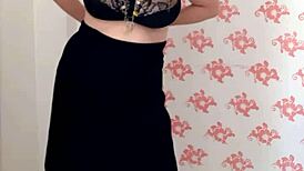 Mariaold Milf With Natural Big Tits Teasing In Black Stockings And High Heels Shoes