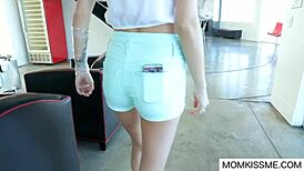 The stepdaughter watched her masturbating, with big ass and tits.