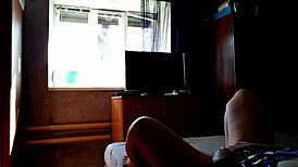 Chubby bbw wife pleasures herself for amateur window cleaner voyeur