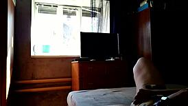 Chubby bbw wife pleasures herself for amateur window cleaner voyeur