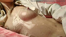 hot babe spills condensed milk on her body