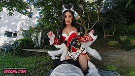 I-I can't believe I'm Avery Black as that hot Ahri fox in VR, bending over for doggystyle and riding with costumes on, getting a facial and handjob outdoor.