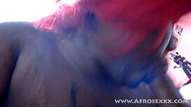 big girl with heavy makeup slurps on cock sloppily