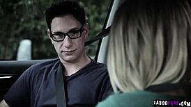 i gave aubrey sinclair a sloppy blowjob on the driver's thick cock outdoors.