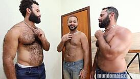 Hairy crossdressing men with big asses in bareback action