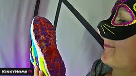 amateurs crush food on feet with sneakers in dirty european fetish play