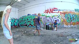 blonde nympho rides cock roughly in abandoned house