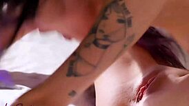 Barely legal teens Alex De La Flor and Kyler Quinn explore kinky desires. Their blonde tattooed bodies scissor in passionate oral play.