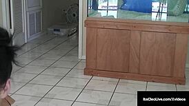 Cute freckled redhead Cleo strokes a hard cock on webcam. Wow, what a dirty handjob show!