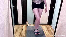 Blonde Milf Mistress Gives Footjob on Desk in POV, Lactating and Cumming