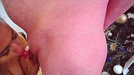 A couple enjoys close-up blowjob with big tits