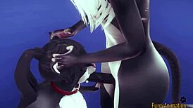 Twin cat furries engage in hard blowjob and fucking with creampie in POV