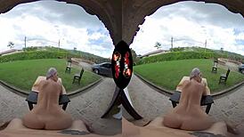 VR Latina babe with big tits and purple hair in outdoor reality