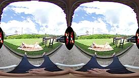 VR Latina babe with big tits and purple hair in outdoor reality