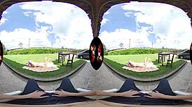 VR Latina babe with big tits and purple hair in outdoor reality