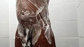 My boyfriend jerks off his big dick in bathroom