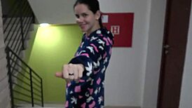 Homemade video– amateur brunette neighbor gives hot blowjob and handjob