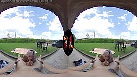 VR Latina babe with big tits and purple hair in outdoor reality