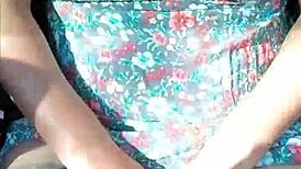 Latina amateur flashes her body and pussy during a ride in the moving car