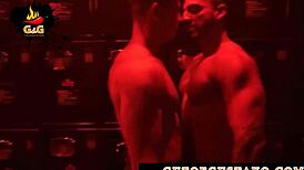 Hardcore action in hotel room by horny gay couple