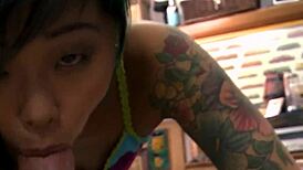 Watch That Inked Asian Babe Doggy Style The Pawnshop Manager!