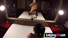 sexy asian ladyboy chick gives hands free blowjob pov then gets fucked