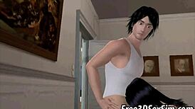 An interracial group sex gets to a cartoon anime girl