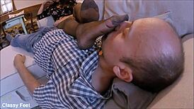 Stinky stockings tease with garter belt handjob