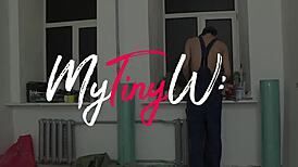 Blonde Gets Facialized After Anal Sex with Boyfriend at Workplace