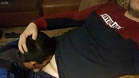 after a wild fuck, he gets a sloppy blowjob