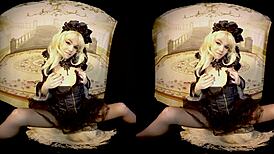 Rebeka Black in cosplay 3DVR dildo masturbation from Bravo Models.