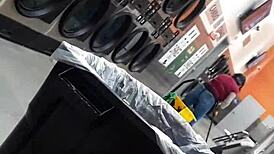 mature lady at laundry mat