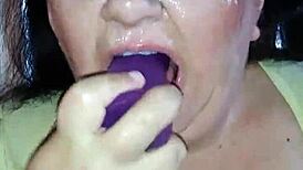 Ms Tl Throat Takes Dildo Deep in BBW Toy Play