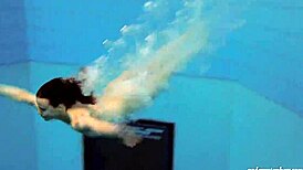 Kristy, the Hot Brunette Babe, Shows Big Boobs by the Swimming Pool Underwater in Bikini.