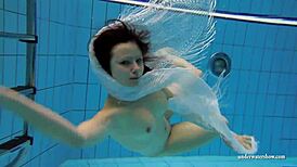 Kristy, the Hot Brunette Babe, Shows Big Boobs by the Swimming Pool Underwater in Bikini.