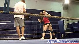 Wow, check these lesbian babes wrestling hard in the ring!