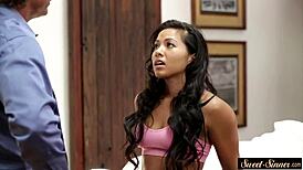 Gorgeous stepdaughter poses in various positions for roleplay movie