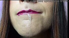 Latina Brunette's Mouth Milking with Tongue and Spit