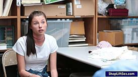 Pretty teen thief gets caught and screwed by the officer at work