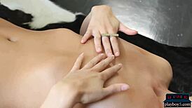 Sexy milf model with small tits slowly undresses in lingerie, posing seductively while stripping and revealing her shaved body.